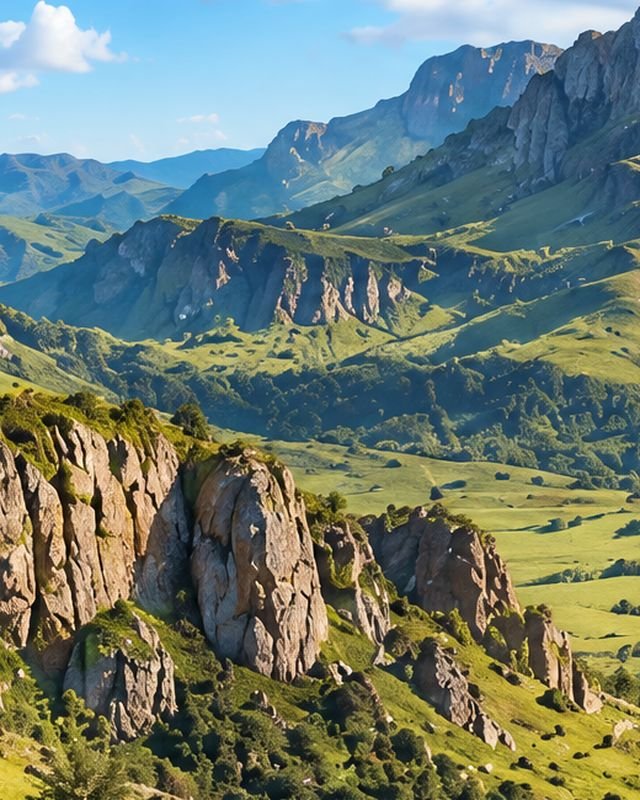 Rocky slopes rising out of a green valley